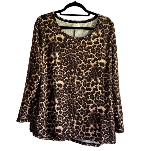 Per Se Womens Animal Print Long Sleeve Top 1X Soft Artsy Plus Size Comfy - Picture 1 of 6